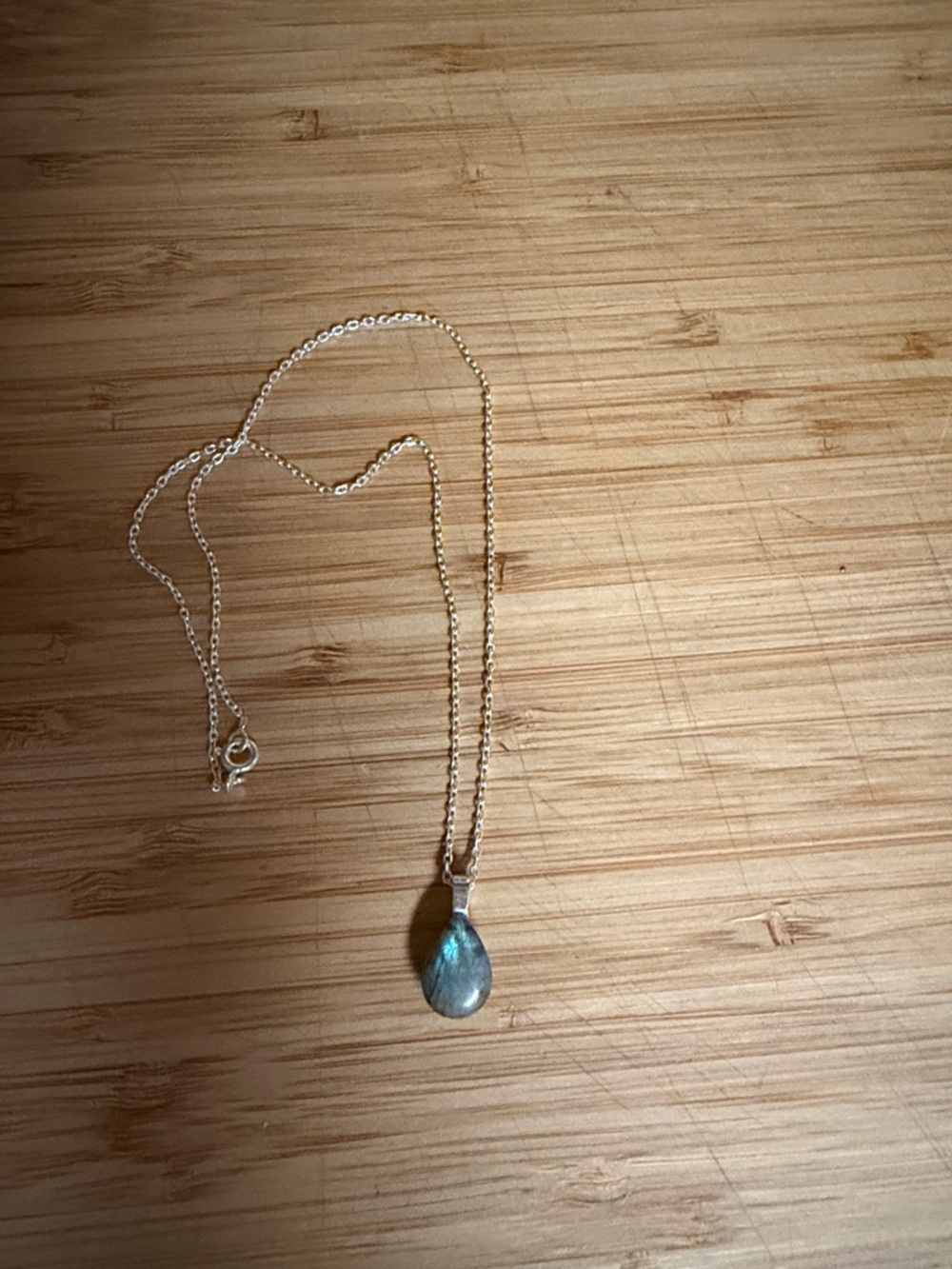 Classic Silver and Labradorite Teardrop Pendant Necklace - Silver 16”